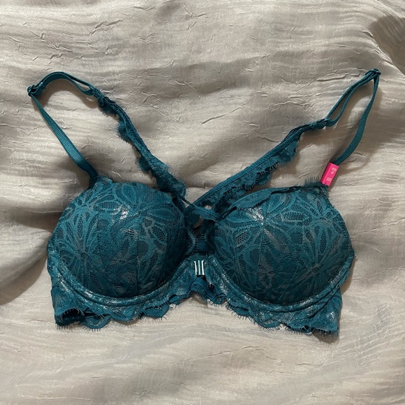 PINK Teal Shimmer Push Up Bra